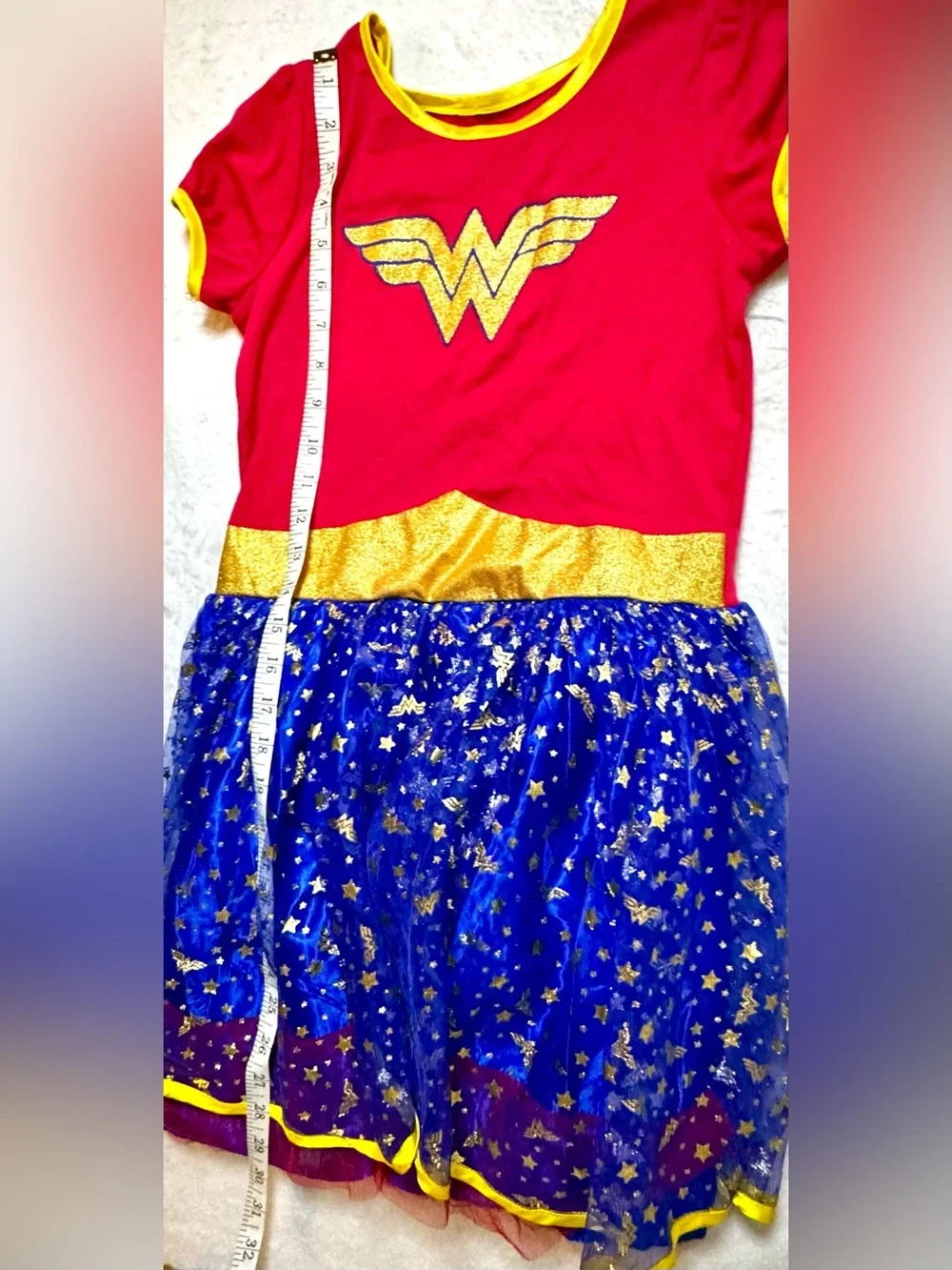 DC Girls Wonder Woman Dress Costume with Gold Accents size 10-12